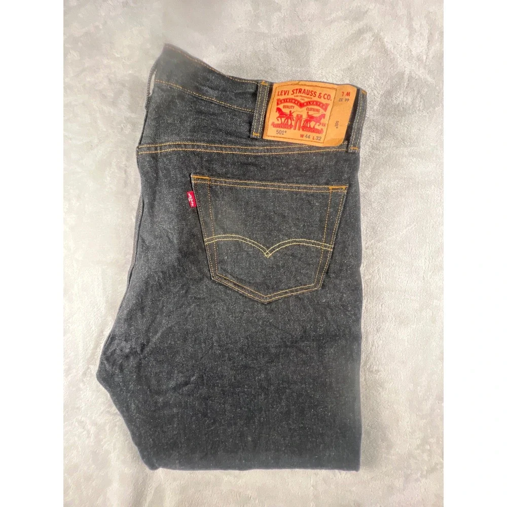 Levis 501 Original Fit Mens Dark Wash Indigo Denim Jeans W44 L32 Button Fly